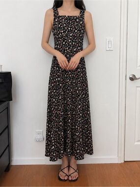 Rabbit Rabbit Rabbit Black Maxi Dress with Pink & Cream Floral Print